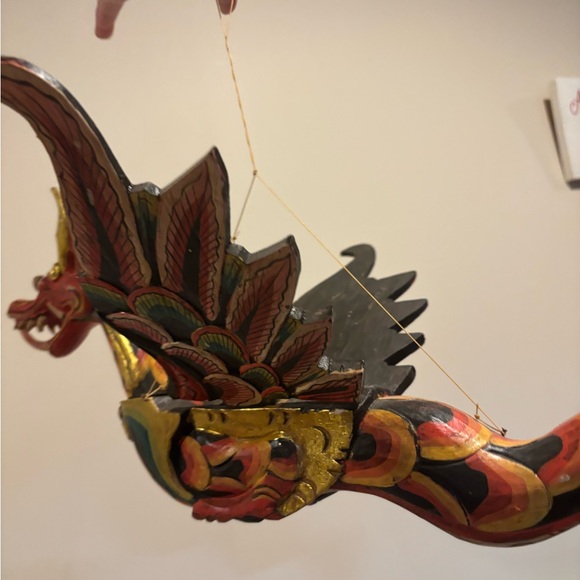 Handcrafted wooden Dragon Sculpture - Red and Gold - Picture 5 of 6